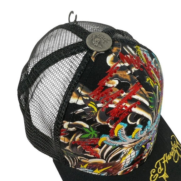 Ed Hardy Rhinestone Dragon Trucker Hat Black studs rhinestones NWT - Picture 7 of 10